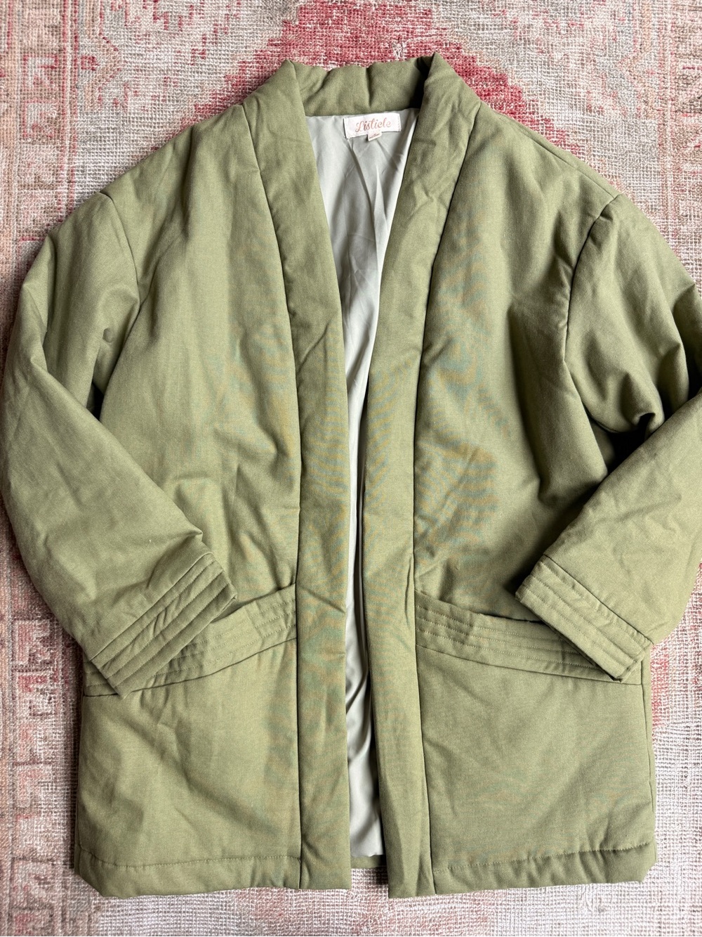 Listicle Anthropologie Olive Green Padded Open-Front Teddy Jacket